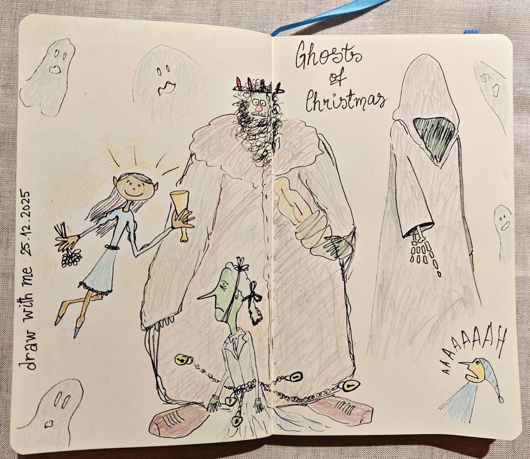 my drawing of the Ghosts of Christmas