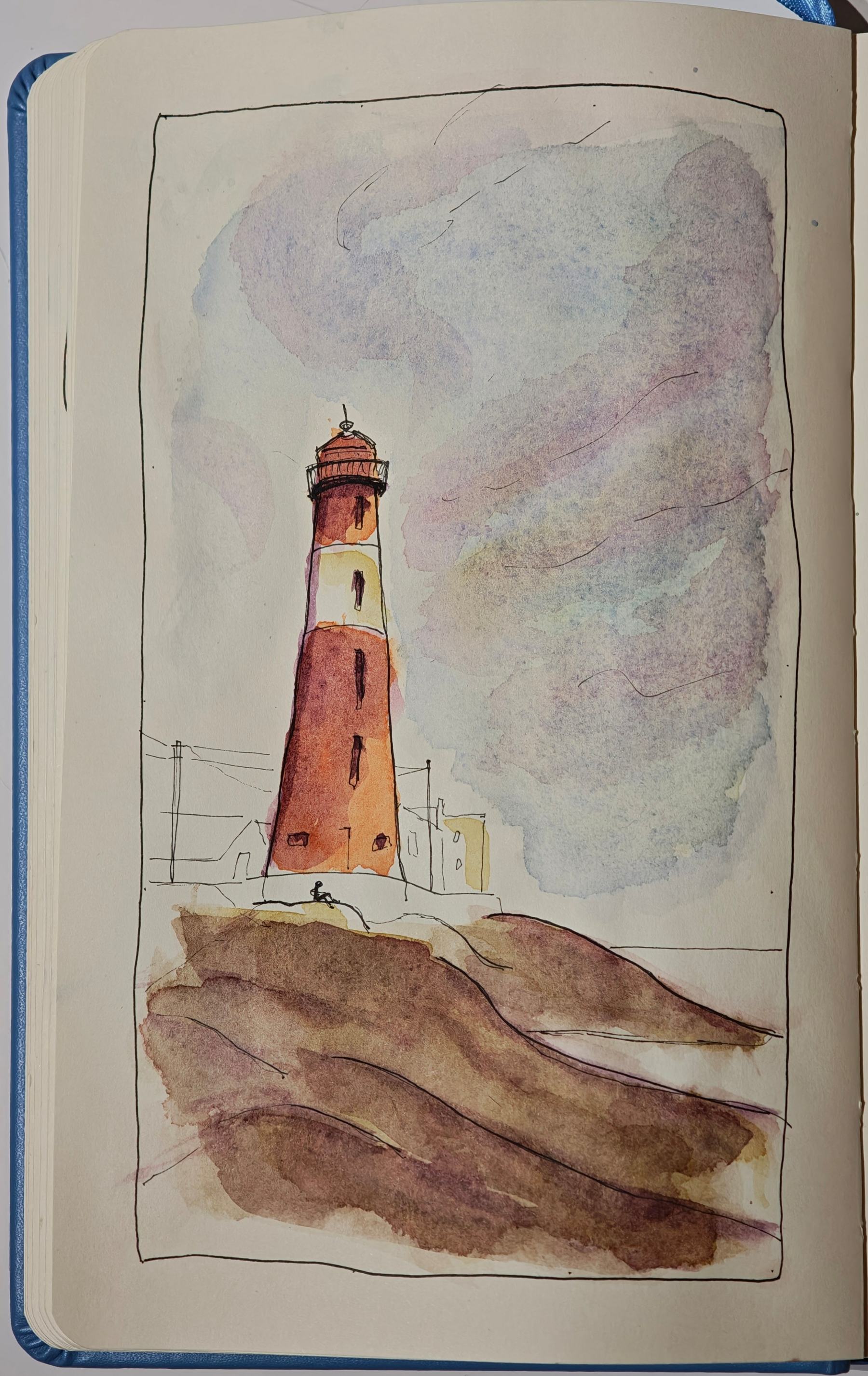 lighthouse sketch in ink and watercolor
